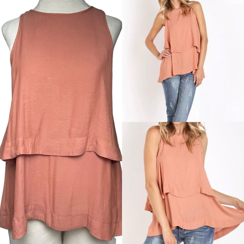 Free People Tunic Tank Top Layers In Love Tiered Blouse Top Keyhole Back Sz XS